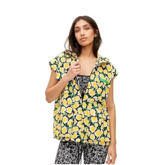 Diane Von Furstenberg Jackets & Blazers - Diane Von Futstenburg Nylon Packable Yellow Poppy Vest Windbreaker Hoodie Small